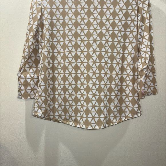 J McLaughlin Brynn Button Down 3/4 Sleeve Top- Tan and White Size XS - Picture 6 of 11